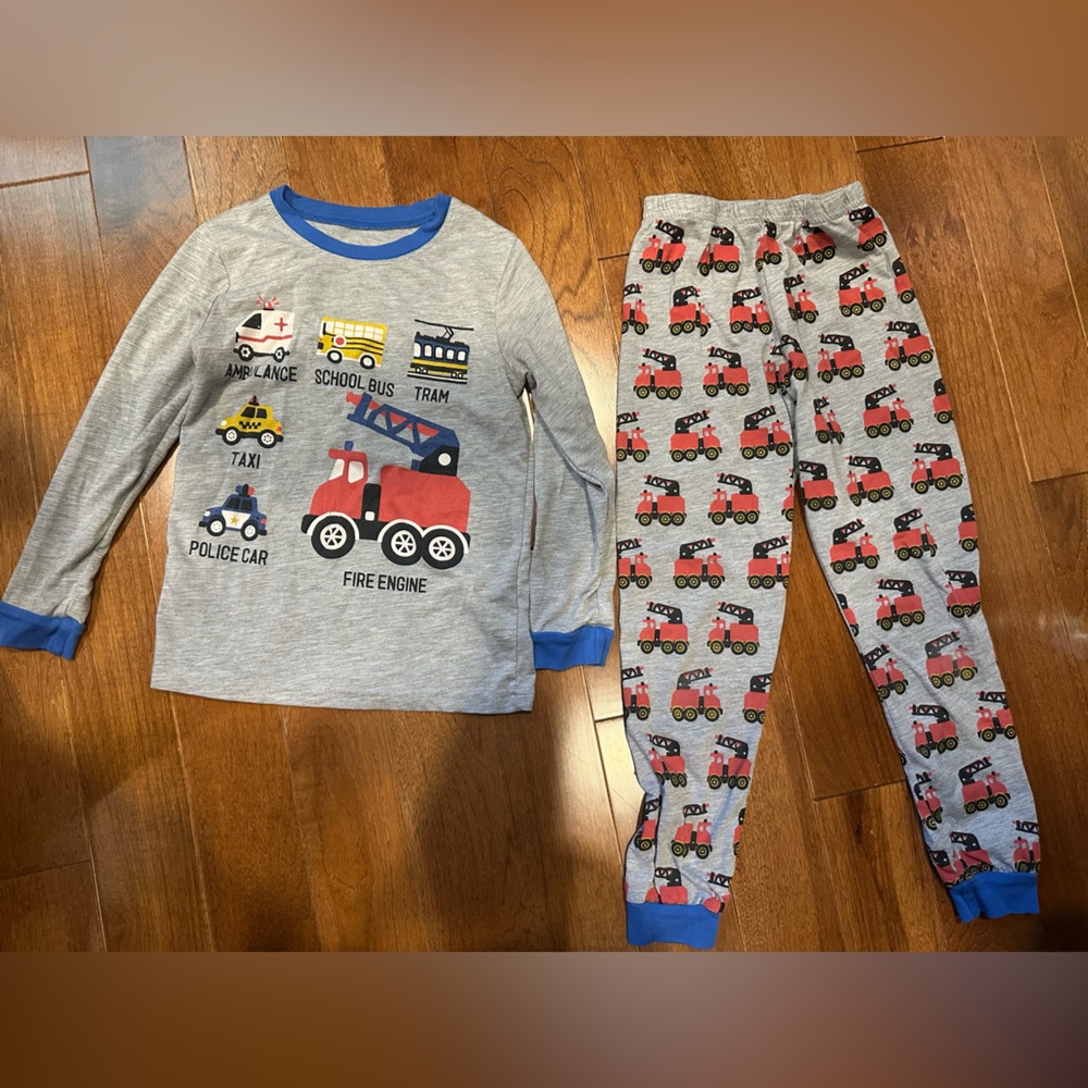 Kids Pajama Set with Red Tractor Print